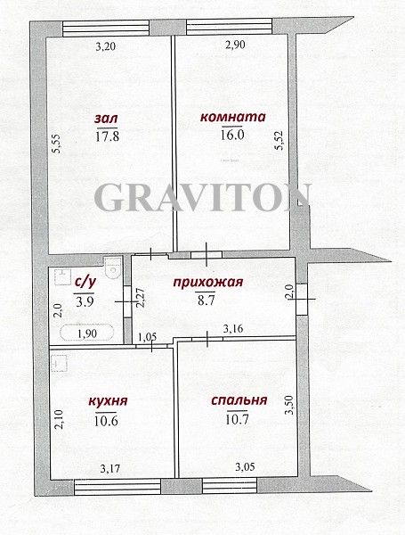 3-к квартира, 67 кв.м.